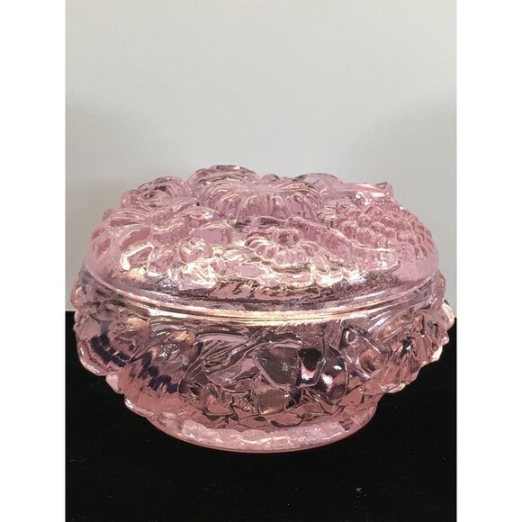 Vintage Fenton Art Glass Powder Jar Trinket Box with Lid Transparent Pink Floral - Picture 16 of 16